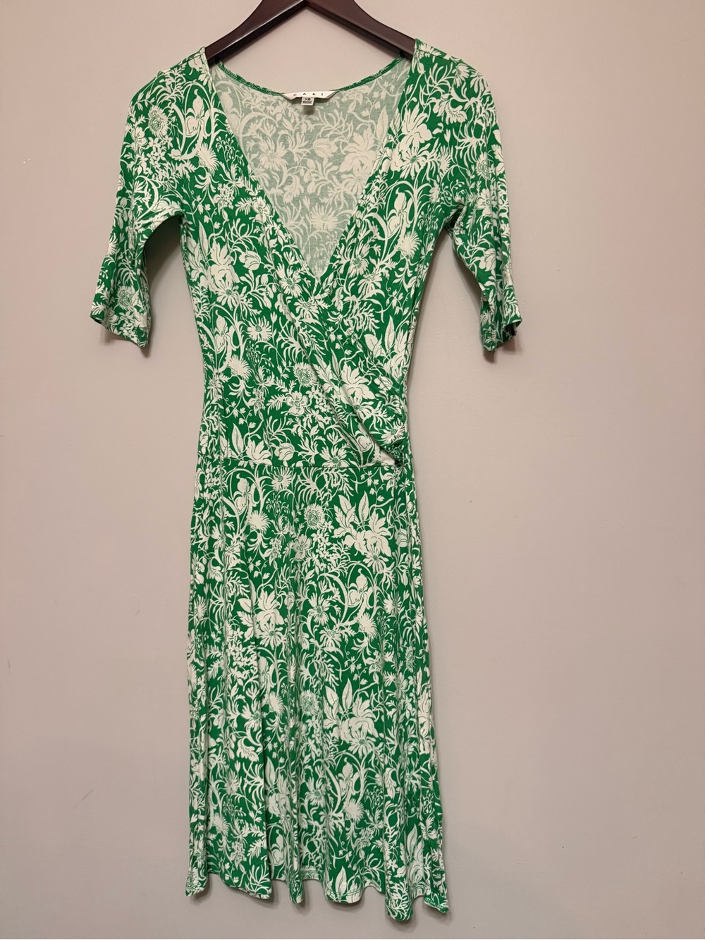 CAbi Green Floral Faux Wrap Dress